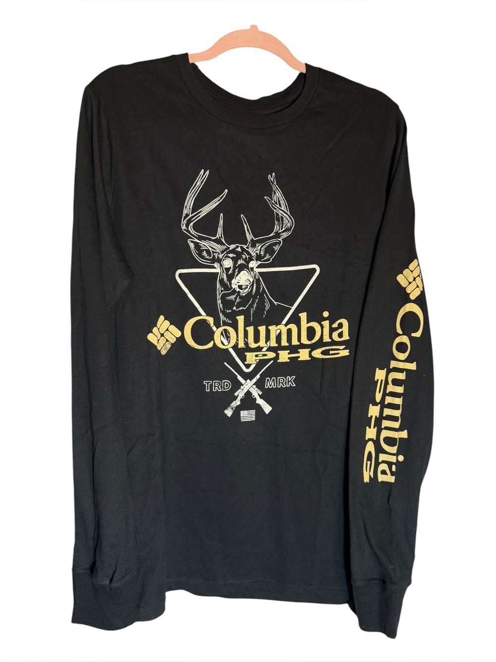 Columbia PHG Men’s Black Long Sleeve Hunting Deer Graphic Shirt Size Medium